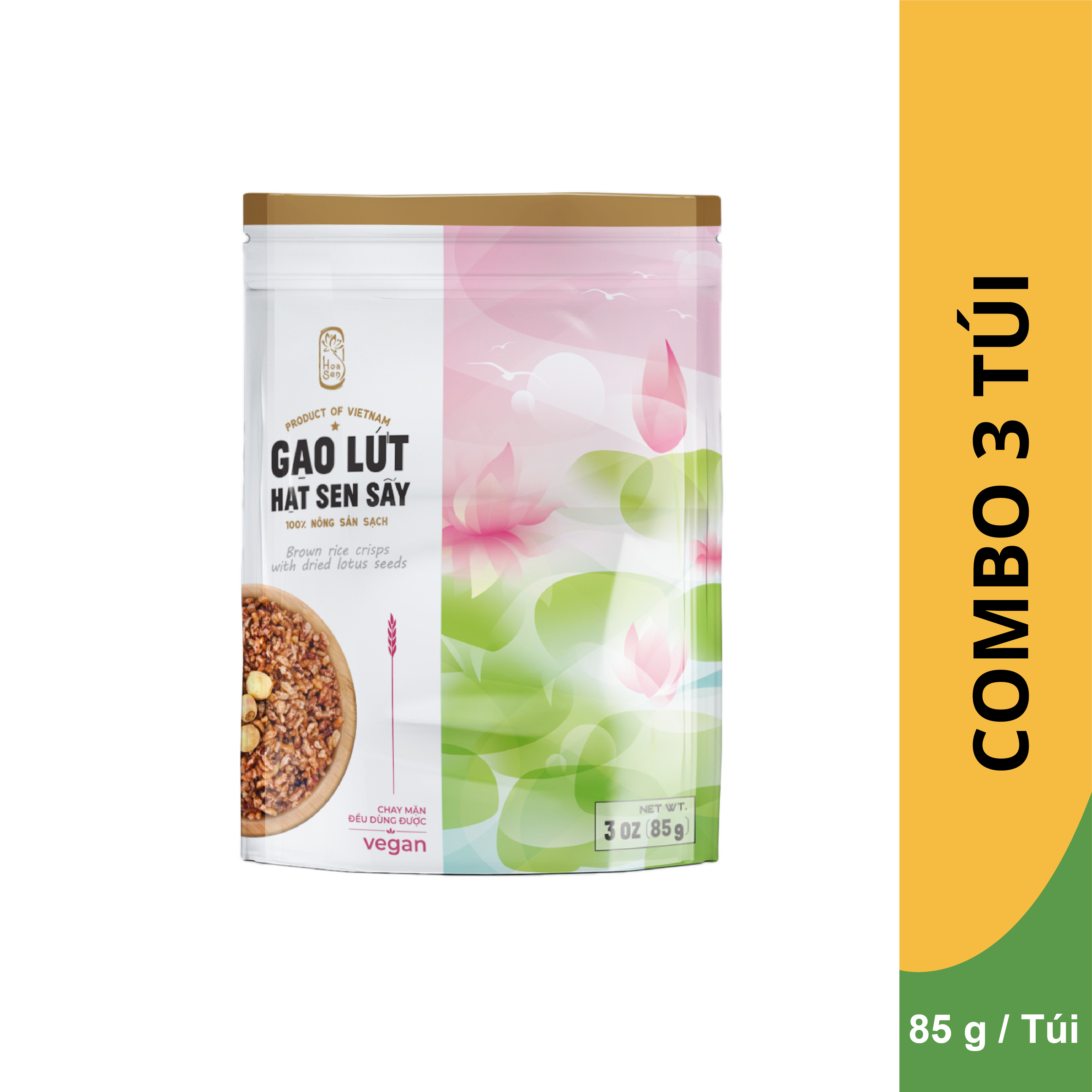 Combo 3 Túi Gạo Lứt Hạt Sen Sấy Hoa Sen (85g/Túi)