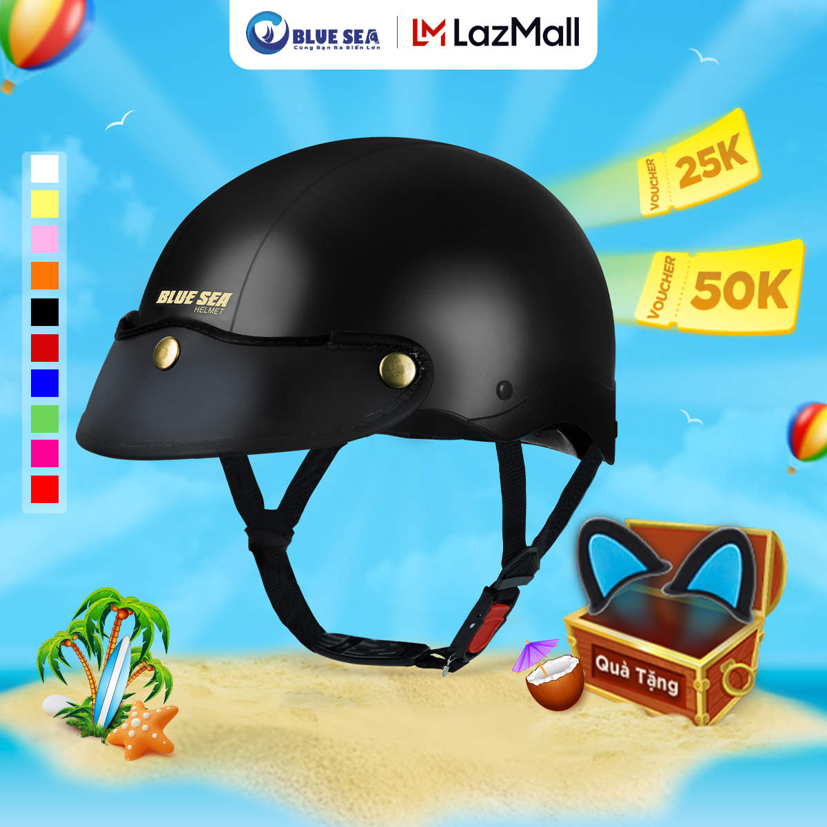 Mũ bảo hiểm 1/2 đầu, Mũ bảo hiểm nửa đầu Thời Trang BLUE SEA - A104 - Sơn Cao Cấp - Freezise - Chính hãng