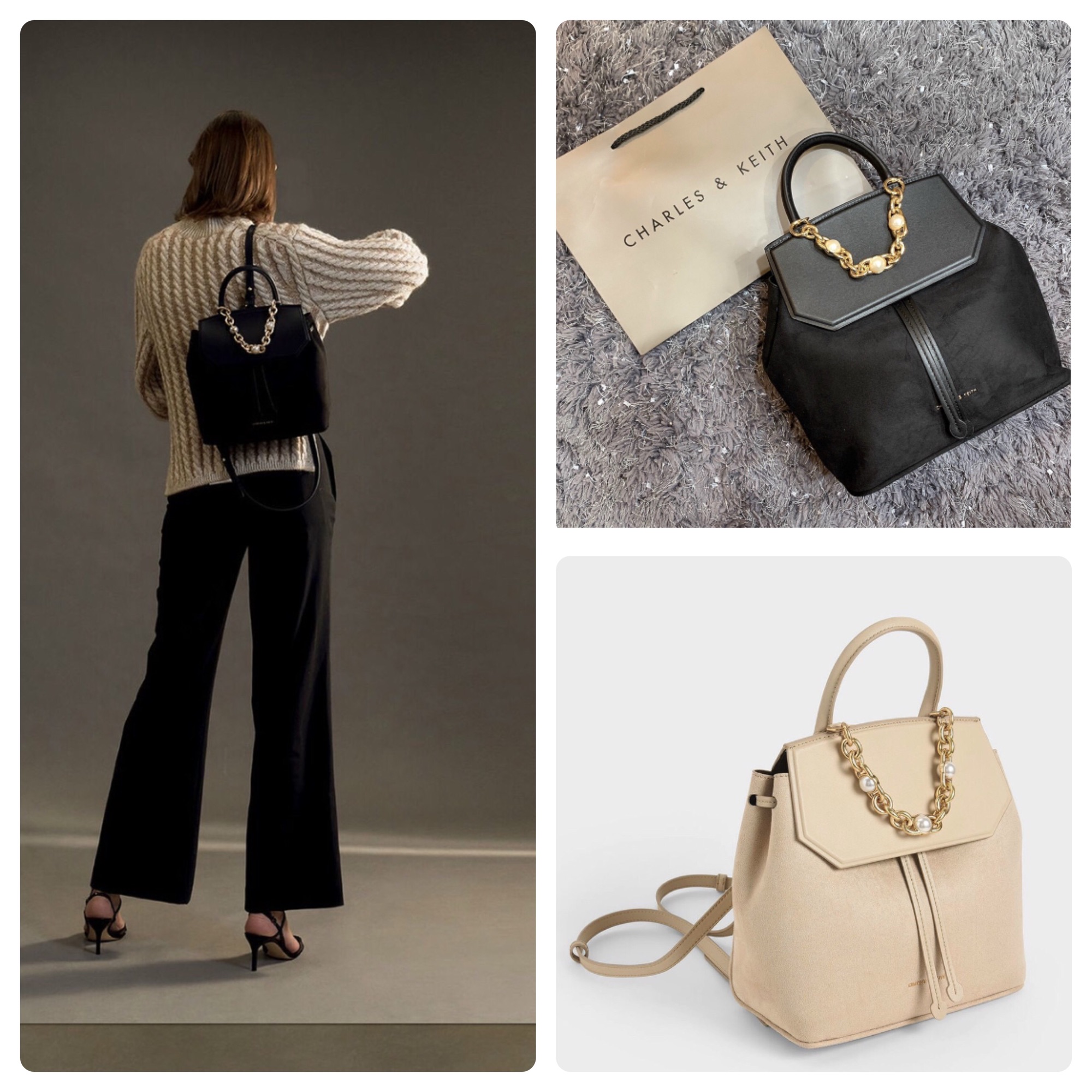 [Ck2-60270563] Balo Nữ CNK Chất Da Lộn Textured Chain-Link Backpack