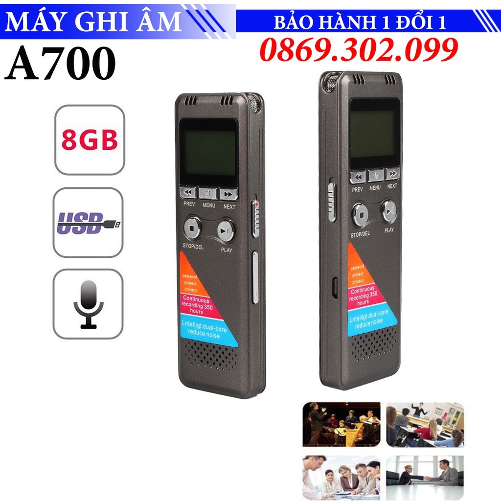 Máy ghi âm cầm tay nhỏ gọn A700 bộ nhớ trong 8GB - Voice Recorder - Ghi âm liên tục lên đến 280 giờ