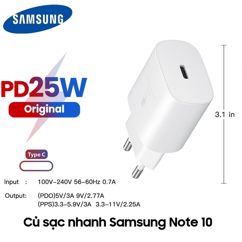 Bộ sạc nhanh sam sung 25w, dùng cho note 10 note 20 a71, a70, a80, a90, s8/s9/s10/s20/s21/s22 ultra. chuẩn sạc nhanh pd3.0