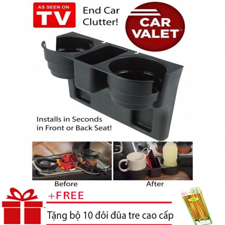 Khay để đồ trên xe ô tô tiện dụng - Khay, túi, hộp đựng điện thoại, mắt kính, đồ bên hông, cạnh ghế lái trên xe hơi, ô tô (Đen) + Tặng bộ 10 đôi đũa tre đẹp