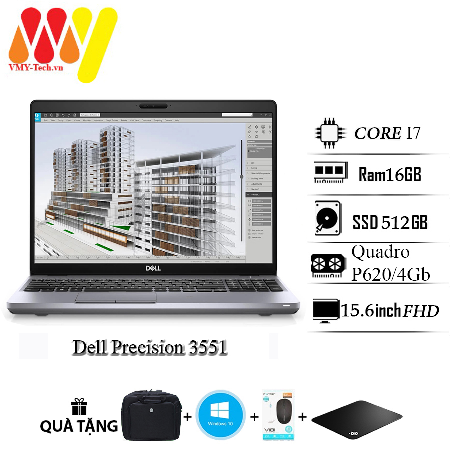 Laptop Dell Precision 3551 cấu hình siêu khủng, Core i7/10850H, Ram 16gb, ổ cứng 512gb, VGA quardo 4G, màn 15.6 Full HD, laptop lướt zin cao cấp