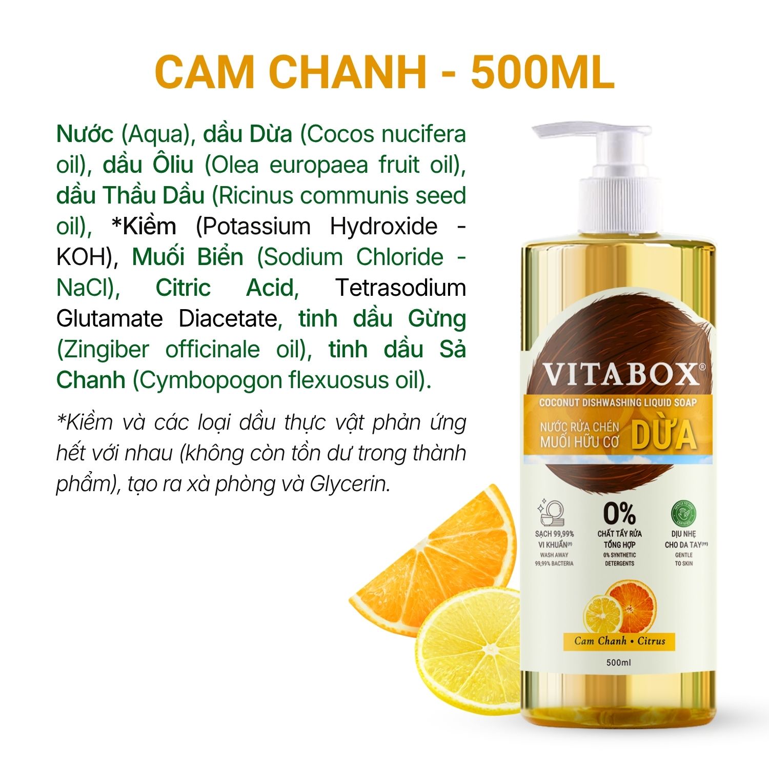 Dishwashing Liquid Organic Salt Coconut Vitabox - Natural Liquid Soap Castile Liquid Soap from Coconut Oil - 500ml - 2