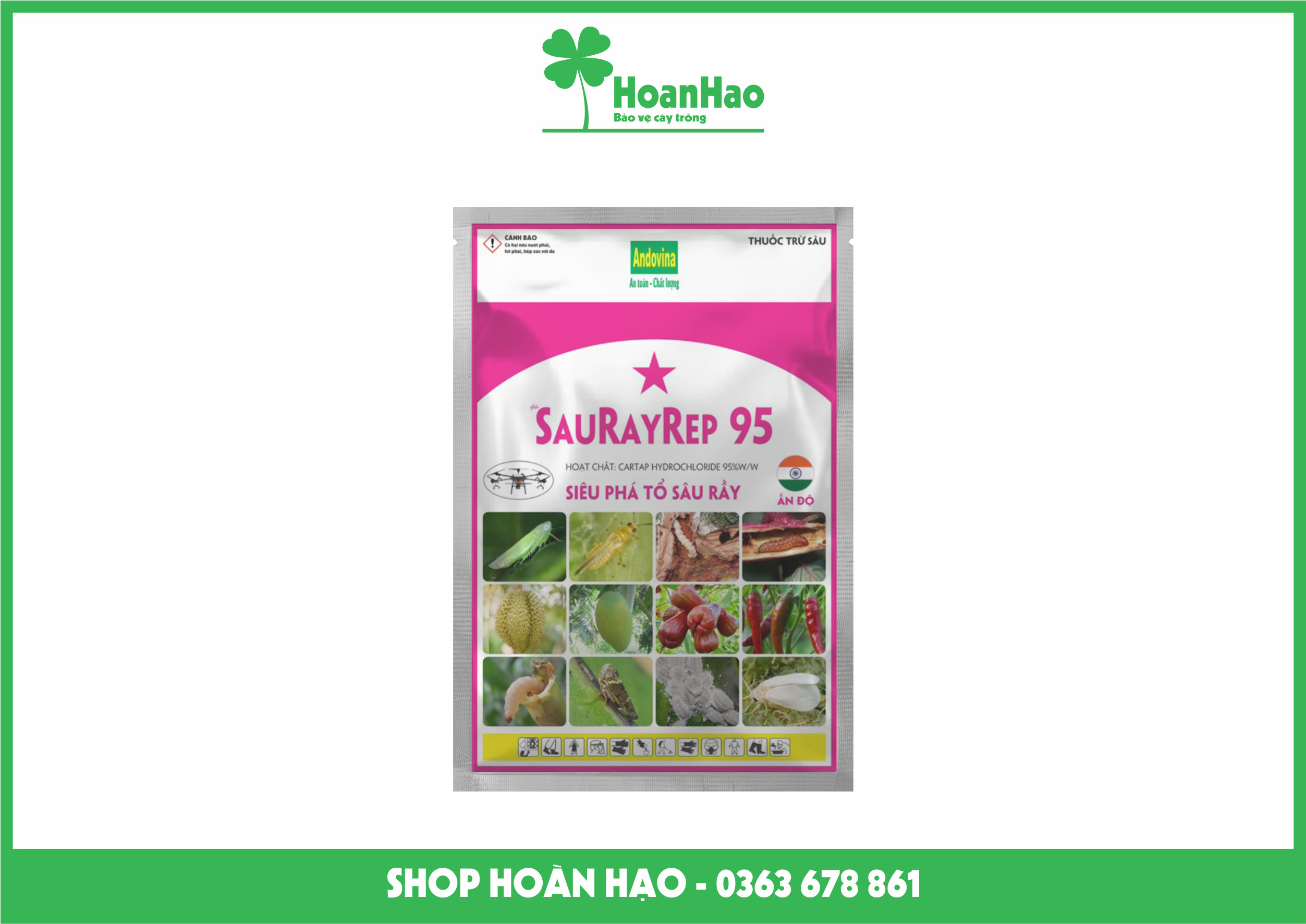 Saurayrep 95 - thuốc trừ sâu: sâu đục thân, sâu đục quả, rầy xanh, rầy nâu, rầy lưng trắng, rầy nhảy, rệp dính, bọ trĩ, rệp sáp,...