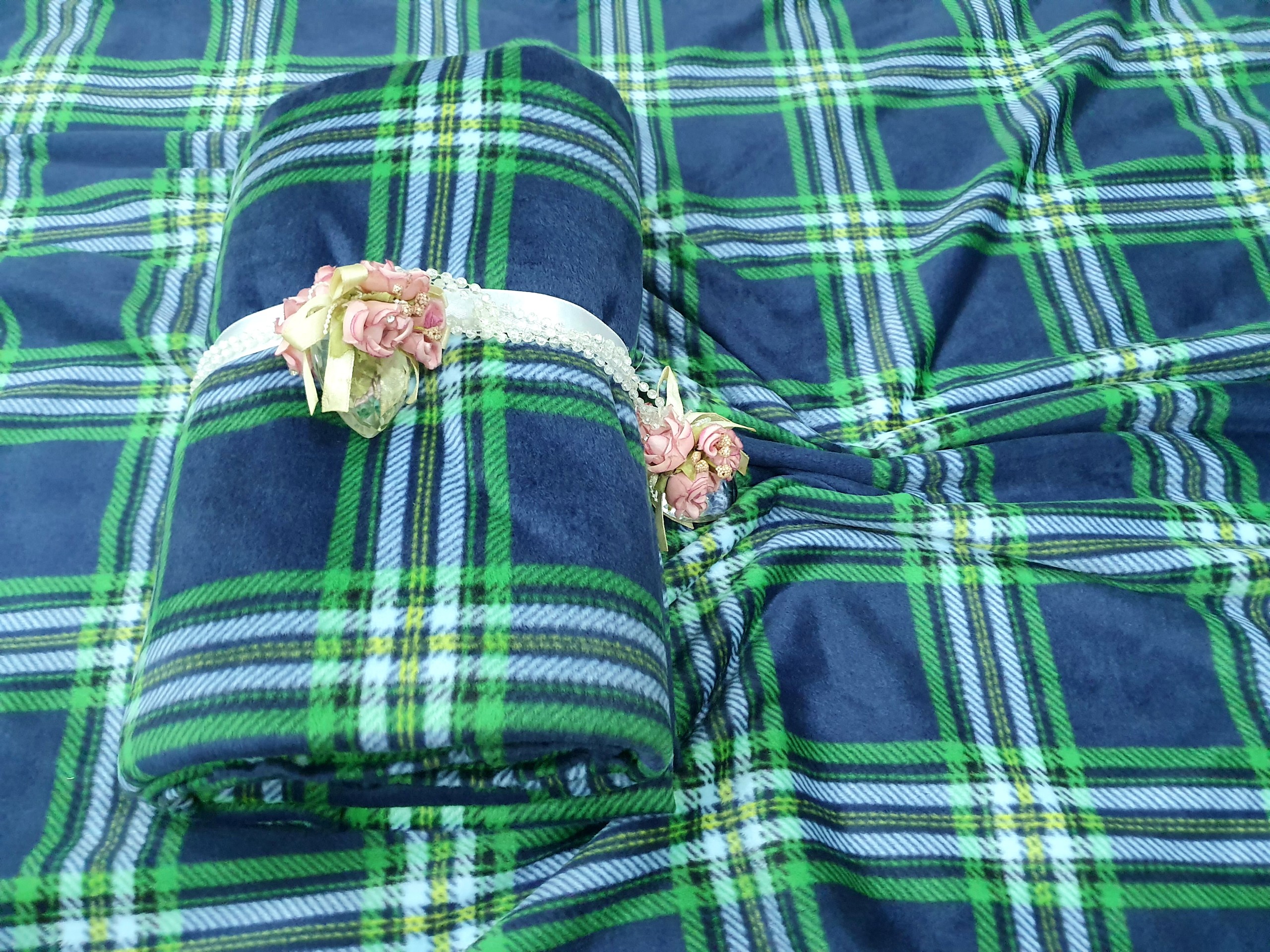 Mền nỉ cotton thái caro xanh đi học, văn phòng, du lịch