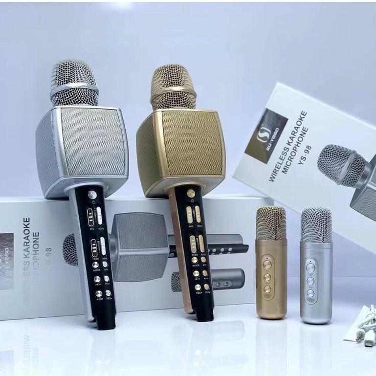 Micro karaoke bluetooth không dây song ca kèm thêm mic nhỏ chuyển giọng âm thanh hay sạc pin YS 98 - Mẫu mới