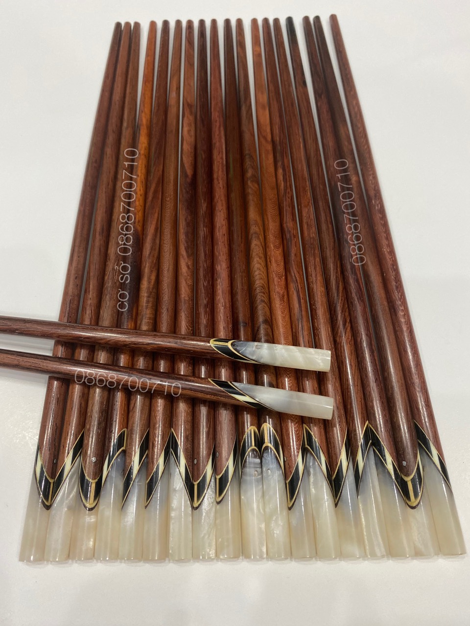 Bộ 10 Đôi Đũa ăn gỗ Cẩm lai tự nhiên cao cấp đầu gắn Cẩm Thạch Trắng