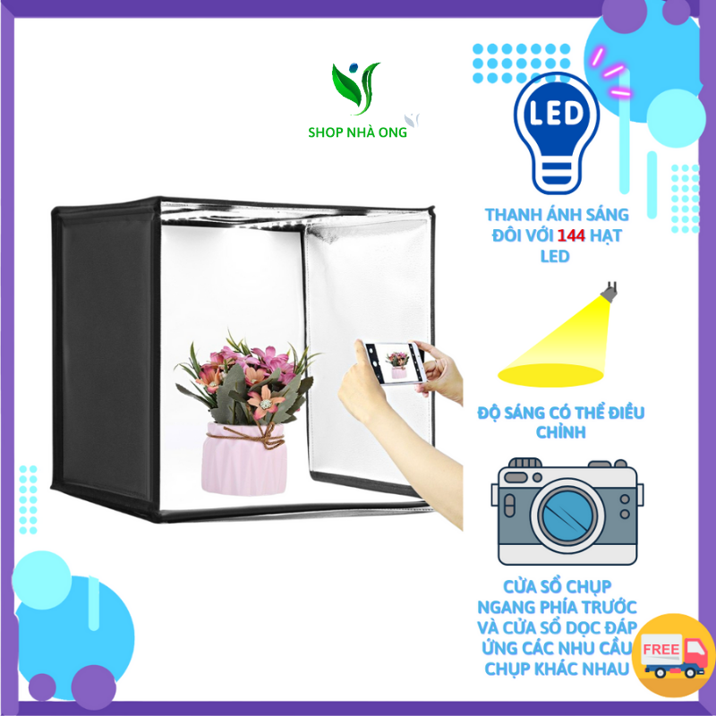 Hộp Chụp Hình Sản Phẩm Size 40x40 Puluz Đèn Led Tự Điều Chỉnh Ánh Sáng (tặng kèm 6 phông nền)