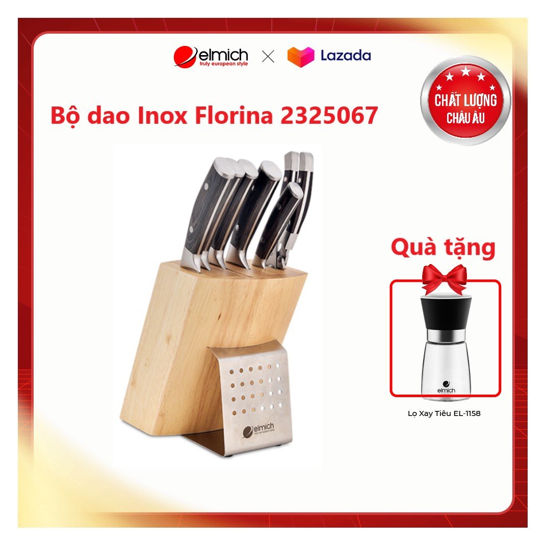 Bộ dao inox ELMICH FLORINA 7 món (5 dao, 1 kéo cắt gà, 1 giá để dao)