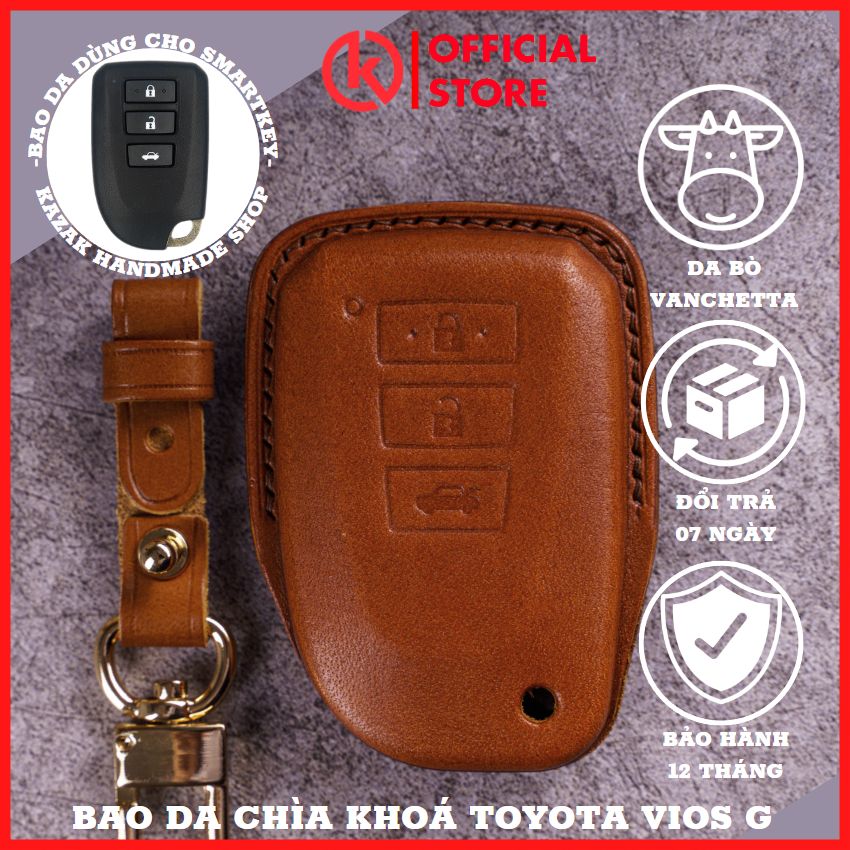 Bao da chìa khoá ép form toyota smartkey ô tô toyota vios g,yaris 2019 - 2020 - 2021 2022 chìa khoá 3 nút bấm ốp chìa khoá da thật bọc chìa khoá xe ô tô nhiều mầu đồ da thủ công kazak toy_a3
