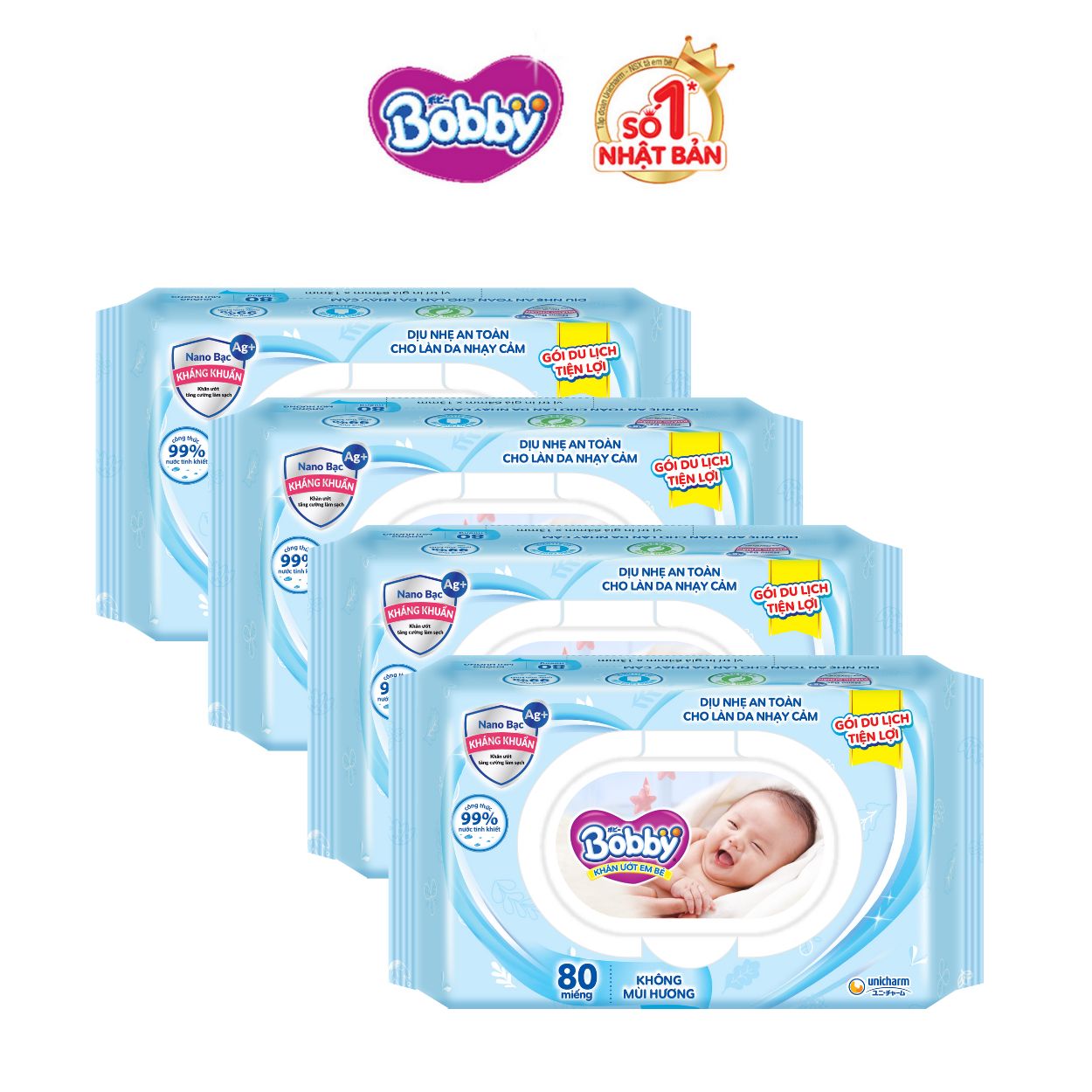 Combo 4 gói khăn ướt Bobby - gói 80 miếng