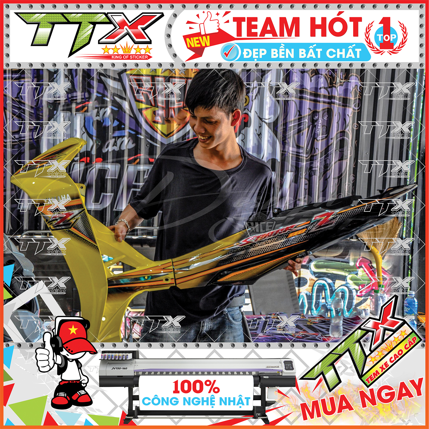 Tem rời sirius spark 110 , Team chế sirius dán xe màu vàng nhũ nền đen tuyệt đẹp , Shop TTX Tem xe sirius