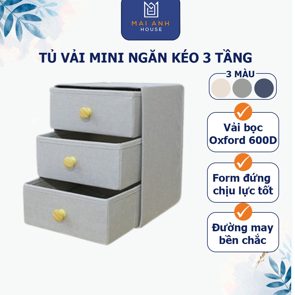 Tủ vải mini ngăn kéo 3 tầng đựng đồ vải Oxford 600D Mai Anh House MA34