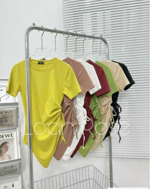 Áo thun nữ kiểu tay ngắn vạt chéo - Áo thun kiểu rút eo - FREESIZE