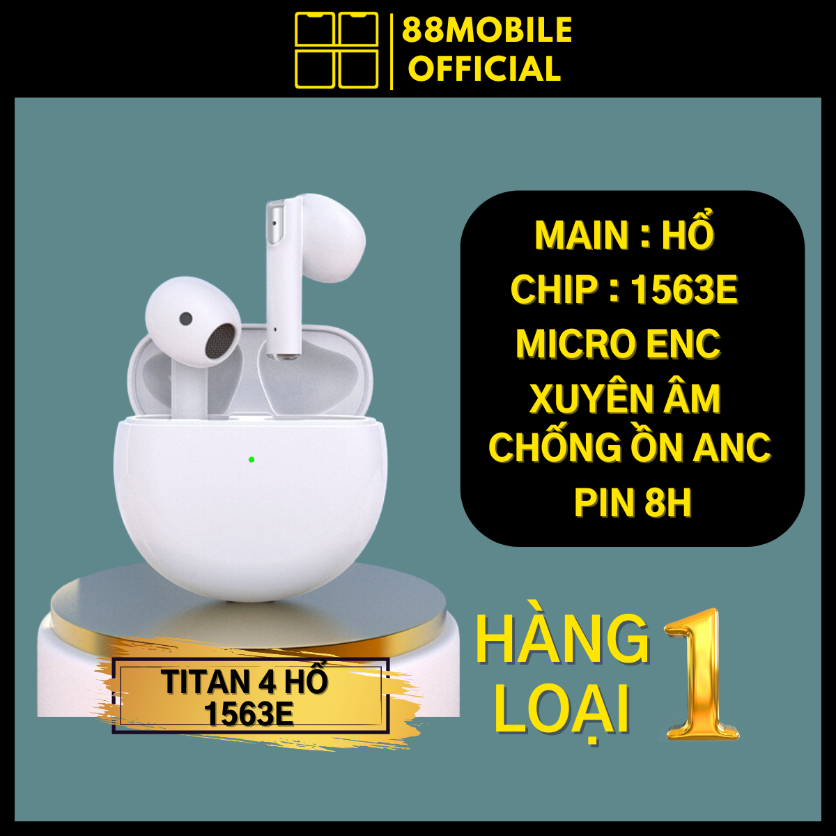 Tai nghe 1563E TITAN 4 pin 8H xuyên âm chống ồn ANC Micro ENC I 88Mobile