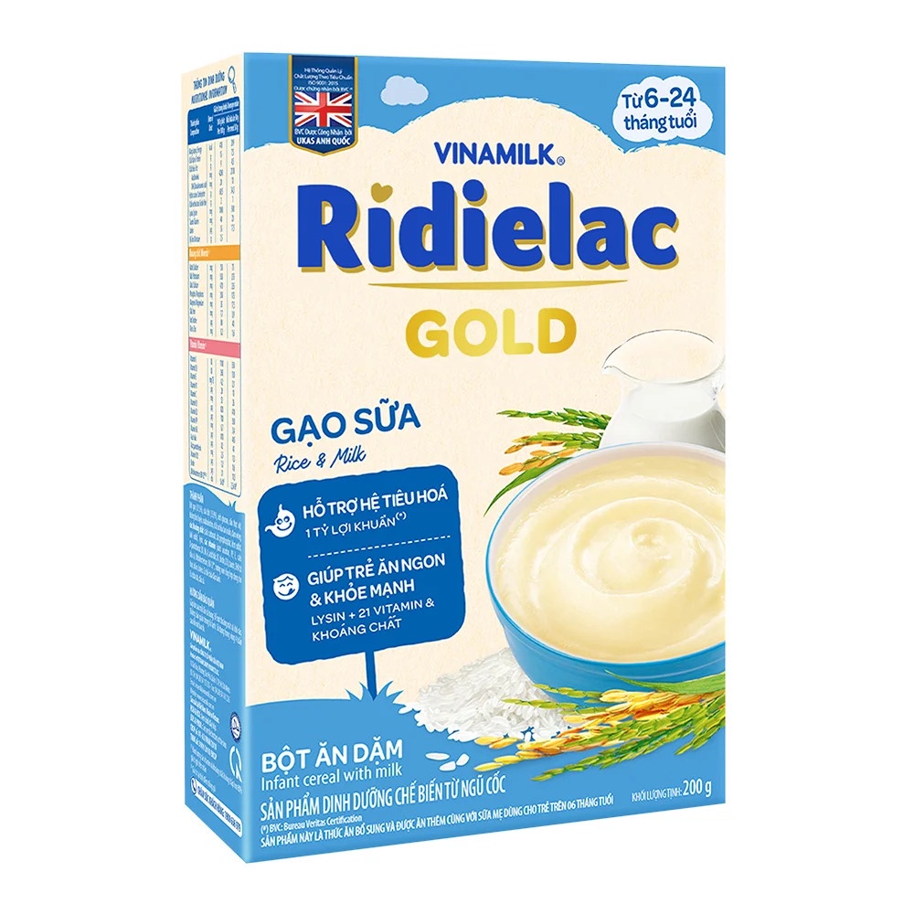 Bột Ăn Dặm Dinh Dưỡng Vinamilk Ridielac Gold Gạo Sữa Hộp 200g (Dành cho trẻ 6~24 tháng tuổi)