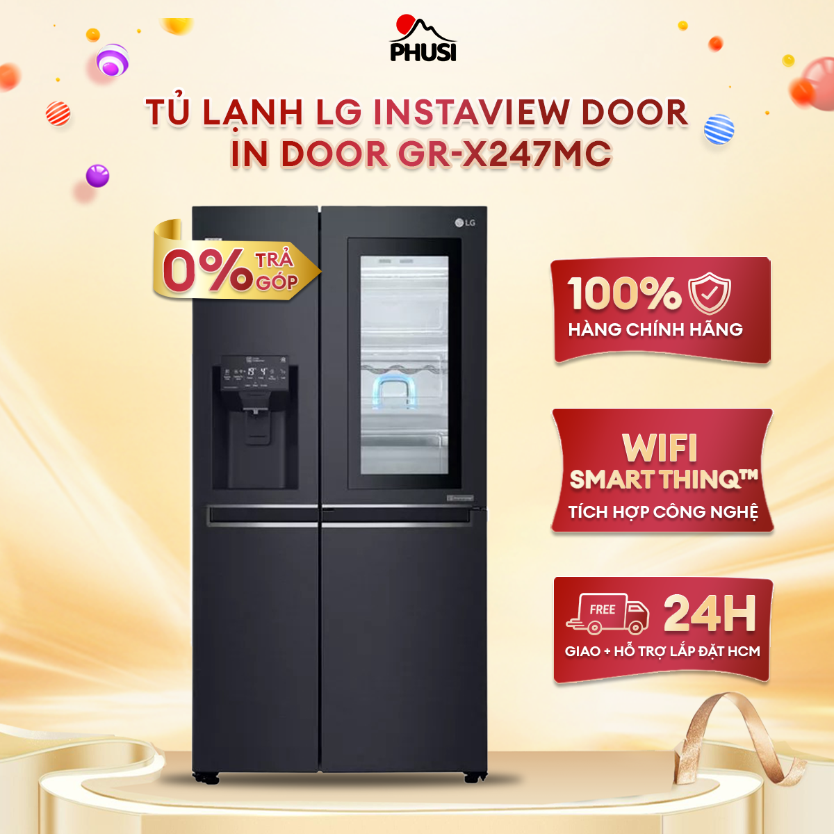 Trả góp 0% - bảo hành 2 năm - tủ lạnh lg instaview door in door gr-x247mc 601 lít inverter