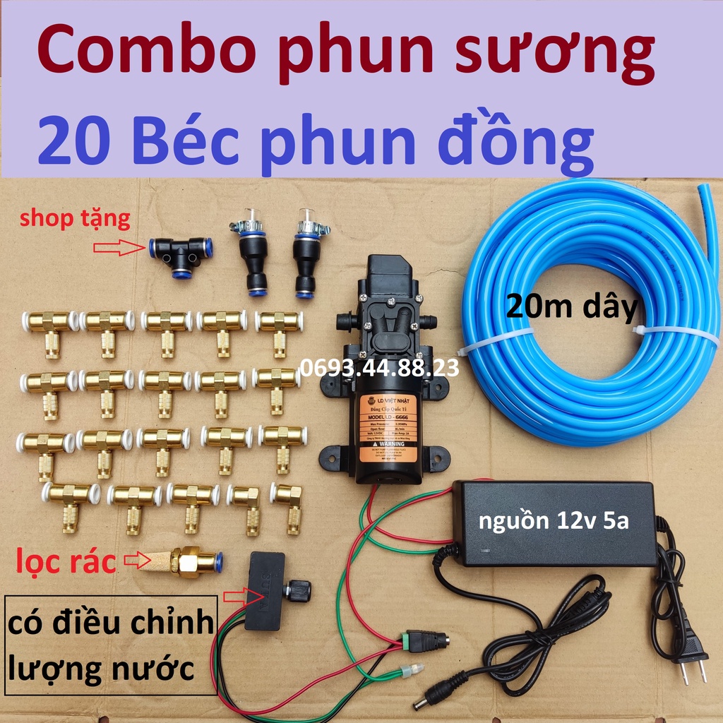 Bộ phun sương làm mát, tưới lan - máy bơm áp lực 12v