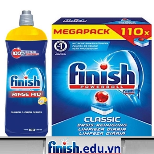 Nước làm bóng bát finish 750ml + Viên finish 110 viên dùng cho máy rửa bát