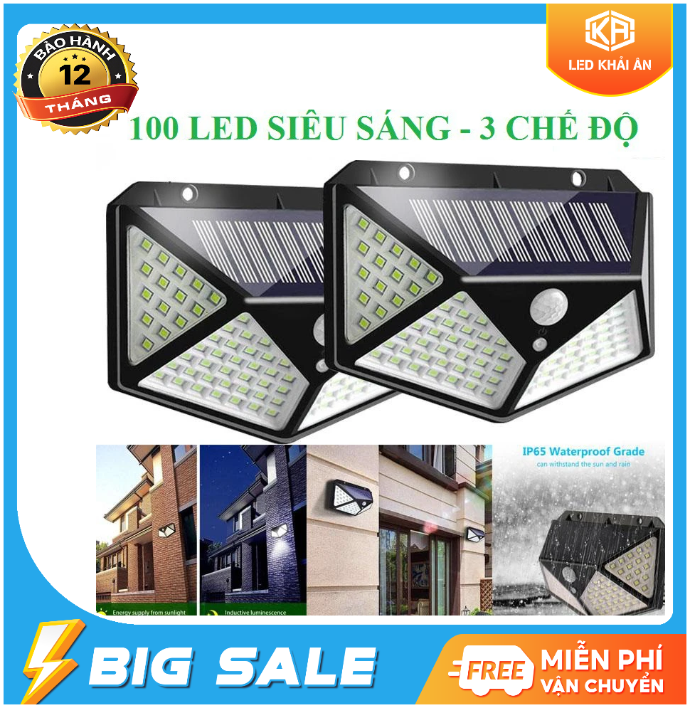 [HCM]Đèn Led năng lượng mặt trời 100 led cảm ứng chuyển động