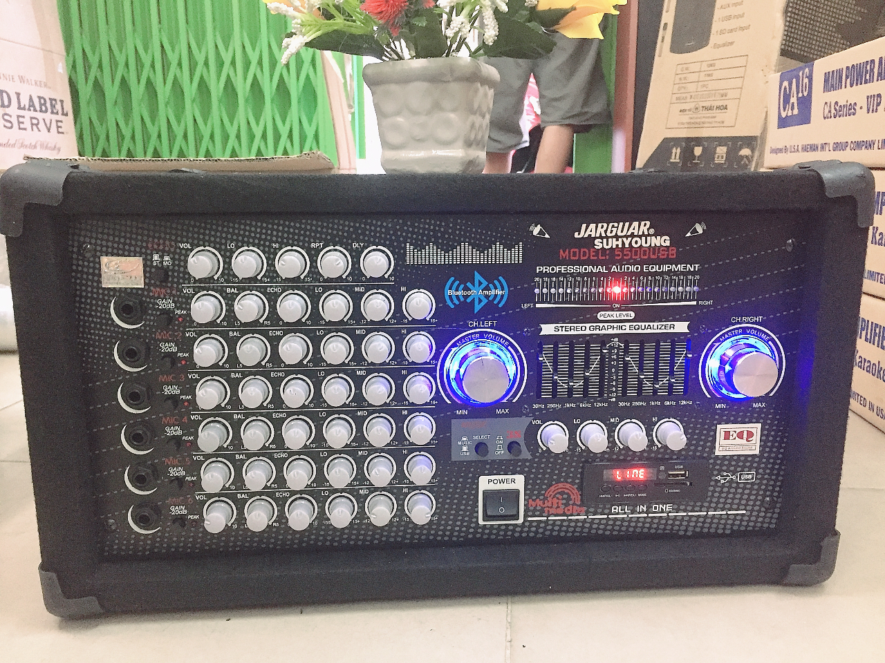 [Trả góp 0%]Amply BLUTOOTH USB 16 sò công suất lớn có EQ chỉnh nhạc 6 lỗ micro