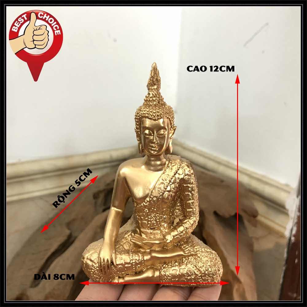 Tượng đá trang trí phòng thờ Tượng đá Phật Thái Thủ Ấn - Xúc Địa Ấn - Chiều cao 12cm - Màu nhũ đồng