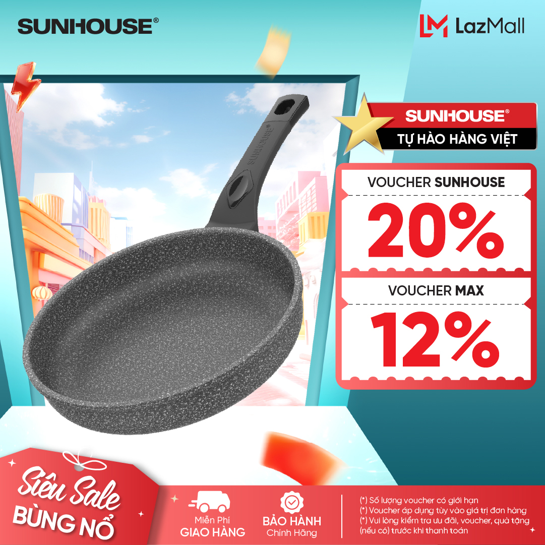  Chảo Đá Siêu Bền Chống Dính SUNHOUSE SBD24-30 - Không dùng bếp từ - Chống dính tiêu chuẩn Mỹ bền bỉ - An toàn - Hàng chính hãng 