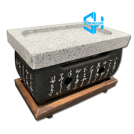 Bếp nướng BBQ tại bàn kiểu Nhật nướng bằng đá hình chữ nhật, bếp nướng thịt bằng đá tại bàn