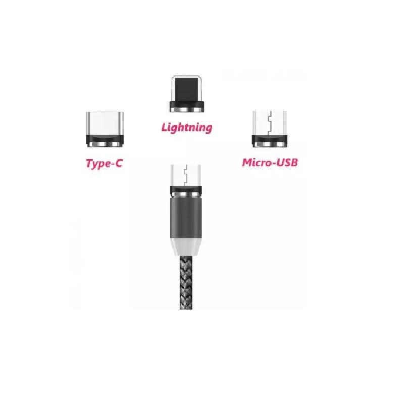 Dây cáp sạc nam châm từ tính 3 đầu Lightning, Micro USB, TYPE-C tròn xoay 360 độ hút cực mạnh mới nhất 2019 - cáp sạc đa năng