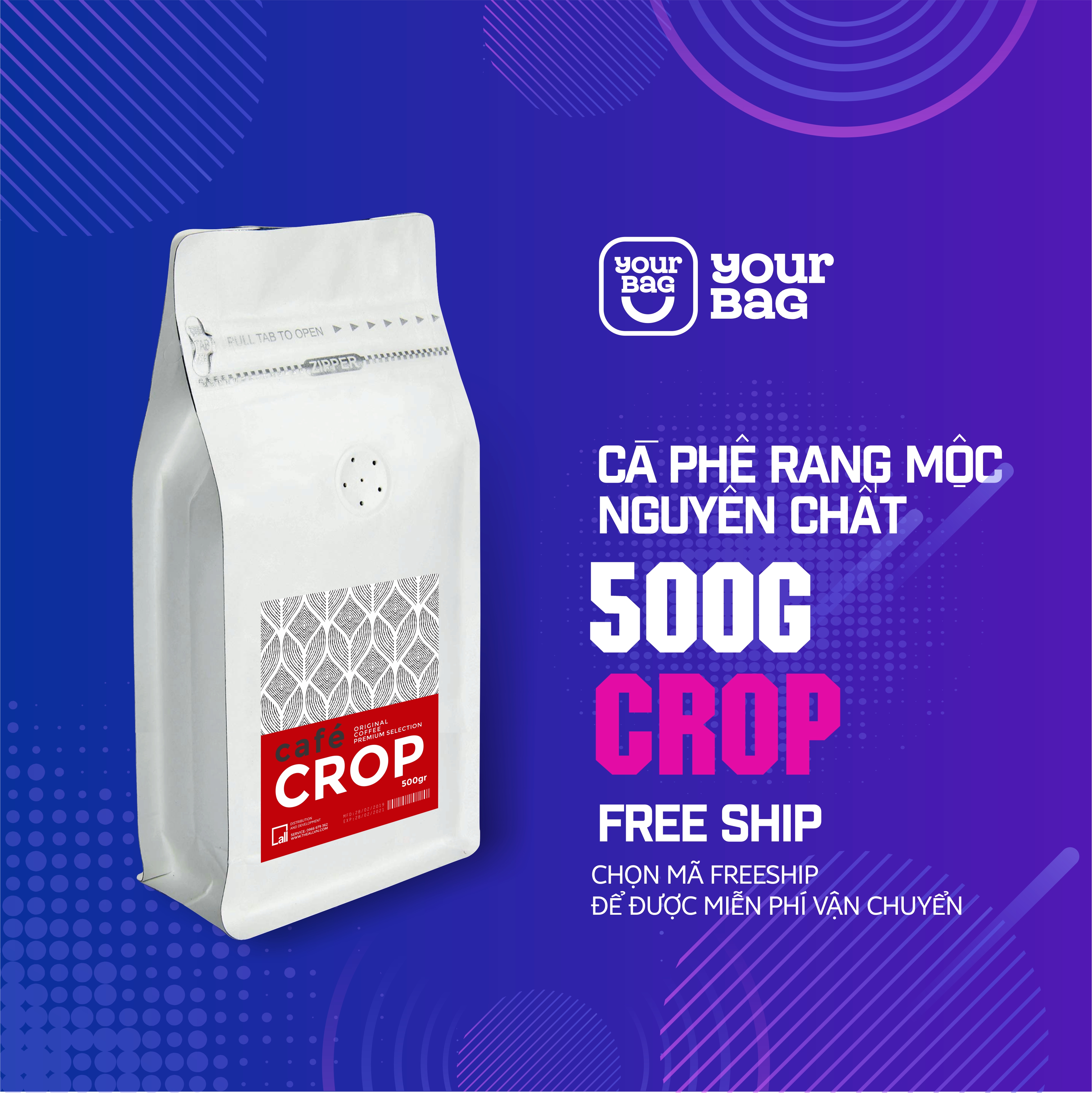 Cà Phê Rang Mộc Xay Sẵn (Crop 500g) Pha phin - Pha Máy - Nguyên Hạt. Vị đắng Hậu mạnh, Gu Cafe Espresso - yourbag cà phê