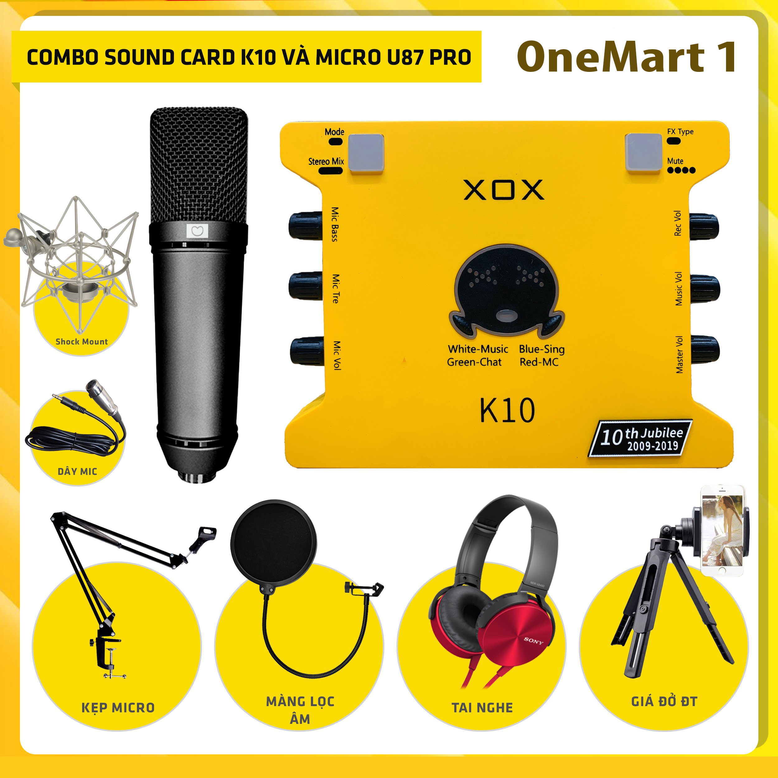 ( SIÊU PHẨM THU ÂM 2022 ) Full Combo SoundCard XOX K10 ( 10th jubilee ) - Micro Thu Âm Neumann AQTA U87 Pro , Combo Chuyên Thu Âm Live Livestream, Karaoke Chuyên Nghiệp , Khử Tiếng Ồn, Tạp Âm, Độ Nhạy Mic Tốt, Full Chức Năng, + Full Phu Kiện