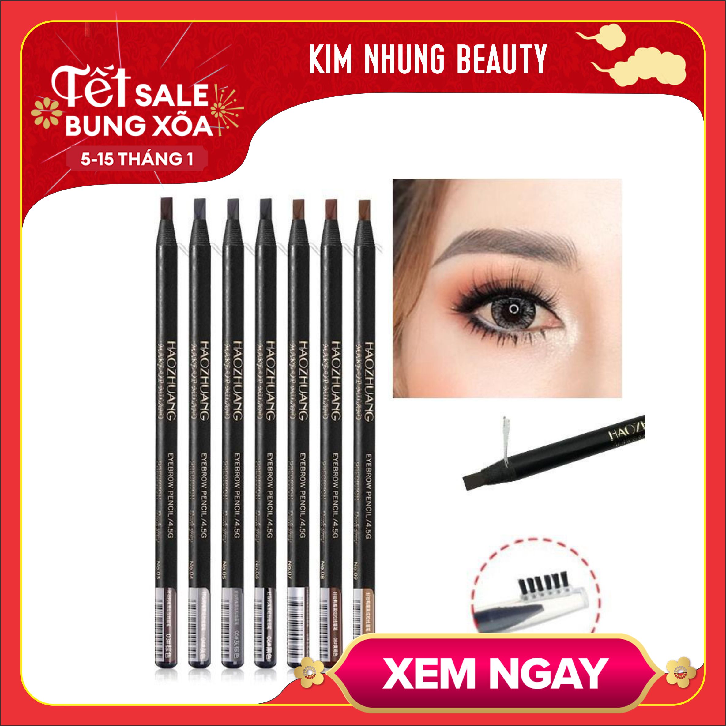 Chì xé kẻ mày cứng xịn chống nước gảy phẩy sợi Haozhuang Make Up Milano Eyebrow Pencil