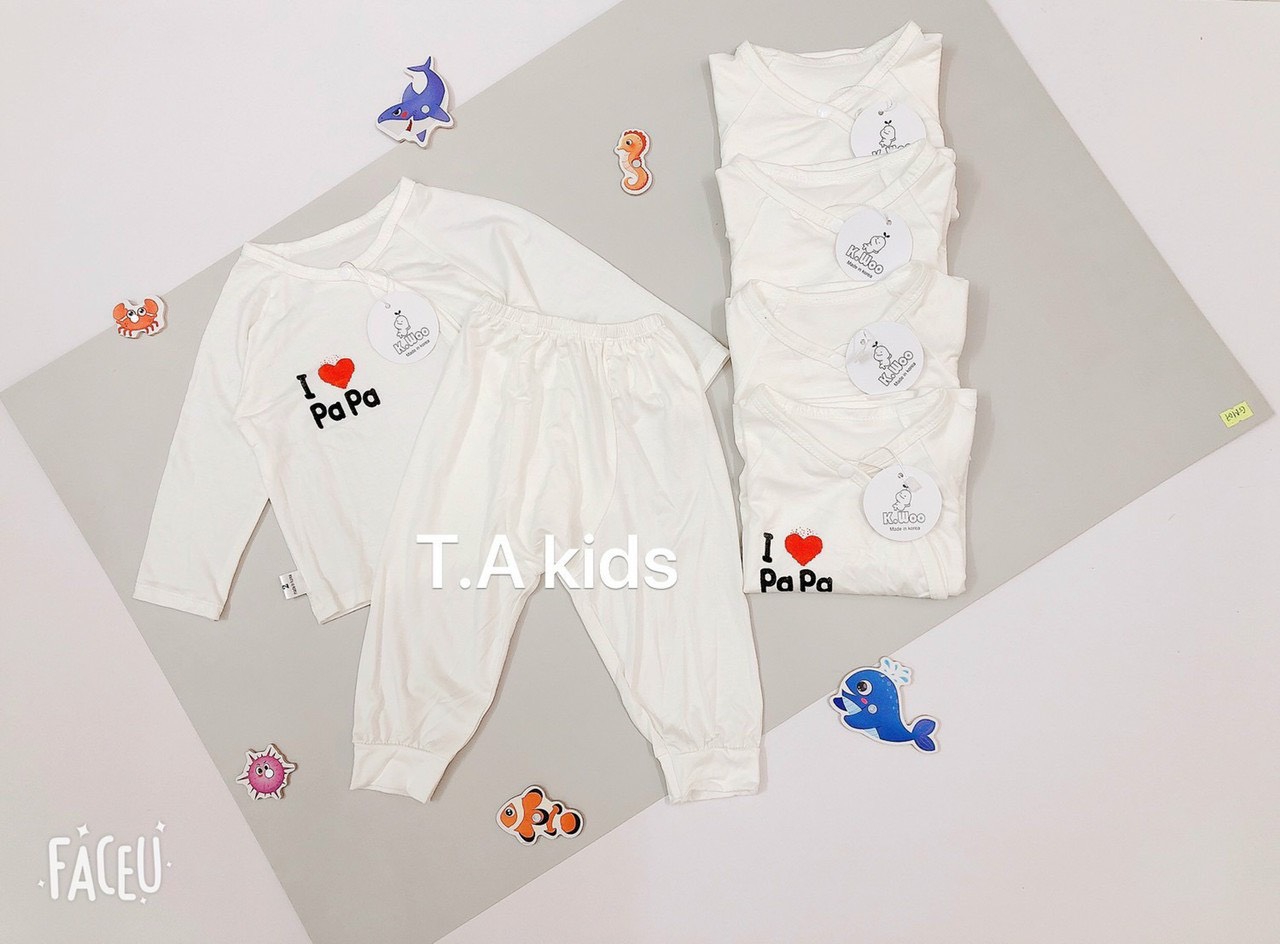 Bộ sơ sinh thun lạnh dài tay I love mama , I love papa cúc lệch cho bé từ 3-9kg