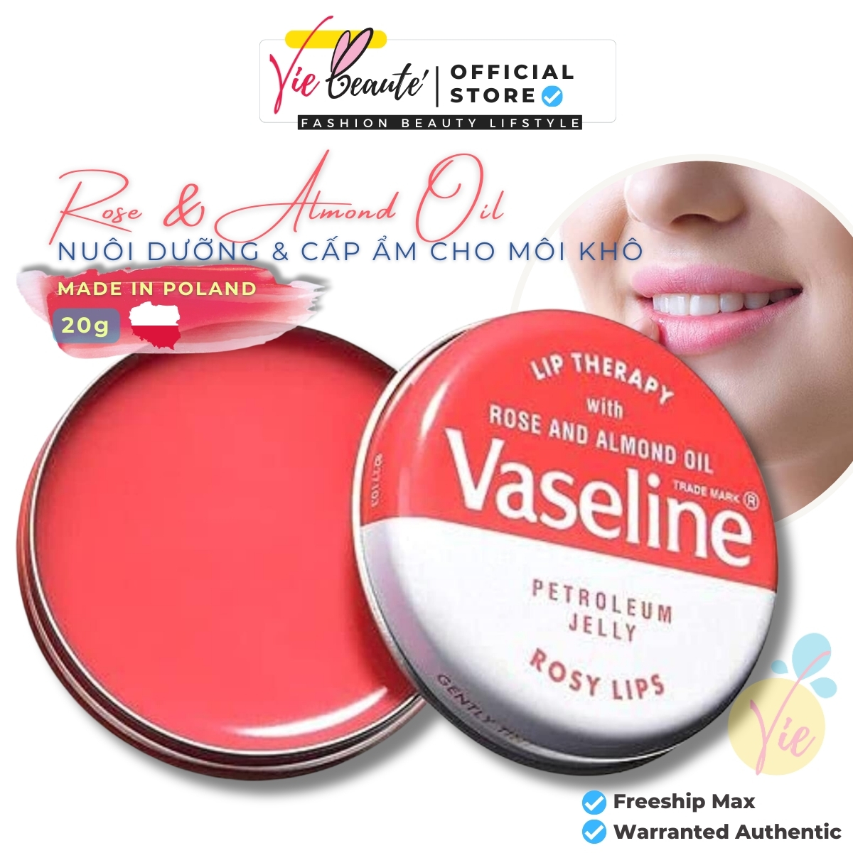 Dưỡng môi vaseline lip therapy uk hộp thiếc - dưỡng môi ẩm mịn căng bóng 20g