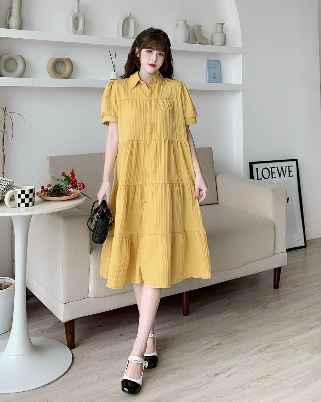 Váy bầu thời trang sơ mi xinh xắn-đầm bầu bầu xinh đi chơi đi làm đều đẹp