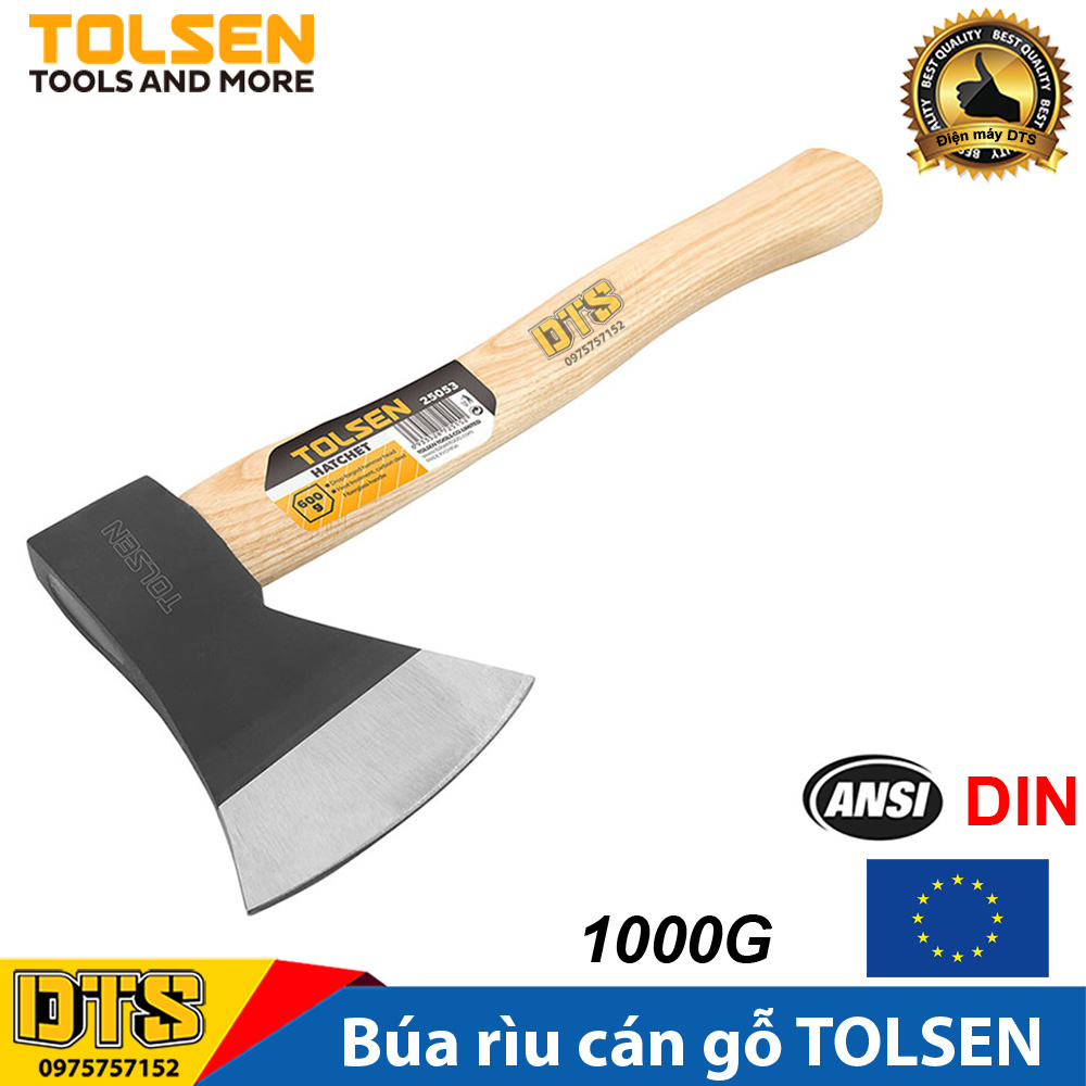 Búa Rìu đa năng cán gỗ TOLSEN cứu hộ, làm vườn, chặt cây, bổ củi 1000G - Tiêu chuẩn xuất khẩu Châu Âu