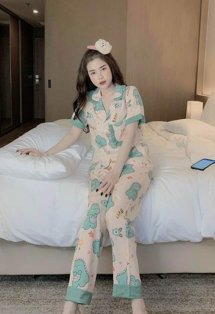 Bộ pijama nữ thu đông tay ngắn quần dài lụa mango