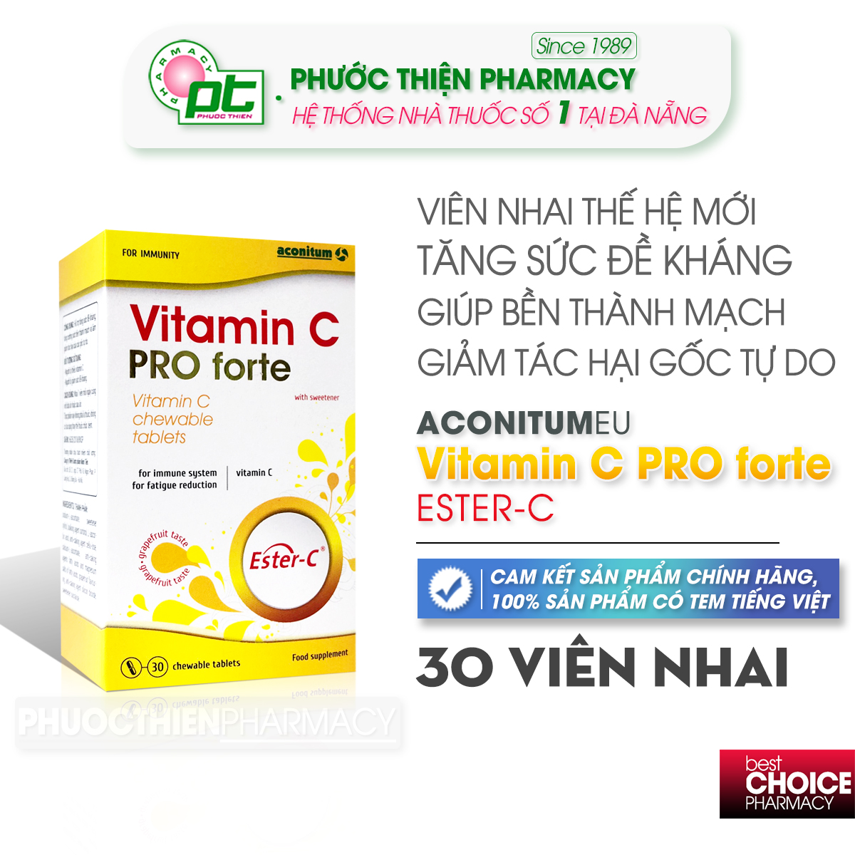 Viên nhai Vitamin C tăng sức đề kháng Vitamin C Pro forte hộp 30 viên