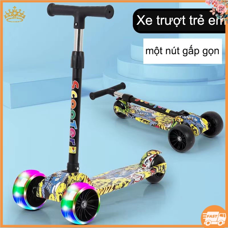 Xe scooter phát sáng cho bé từ 3 đến 8 tuổi, thiết kế chắc chắn, xe phát sáng khi chạy -xe trượt scooter cho bé