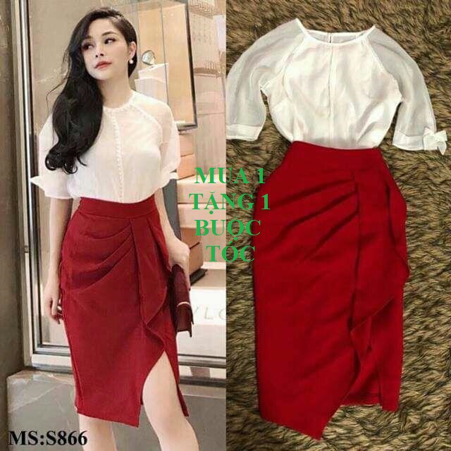 ( Size S đến XXL) Chân Váy Bút Chì Xếp Ly Vạt Bèo