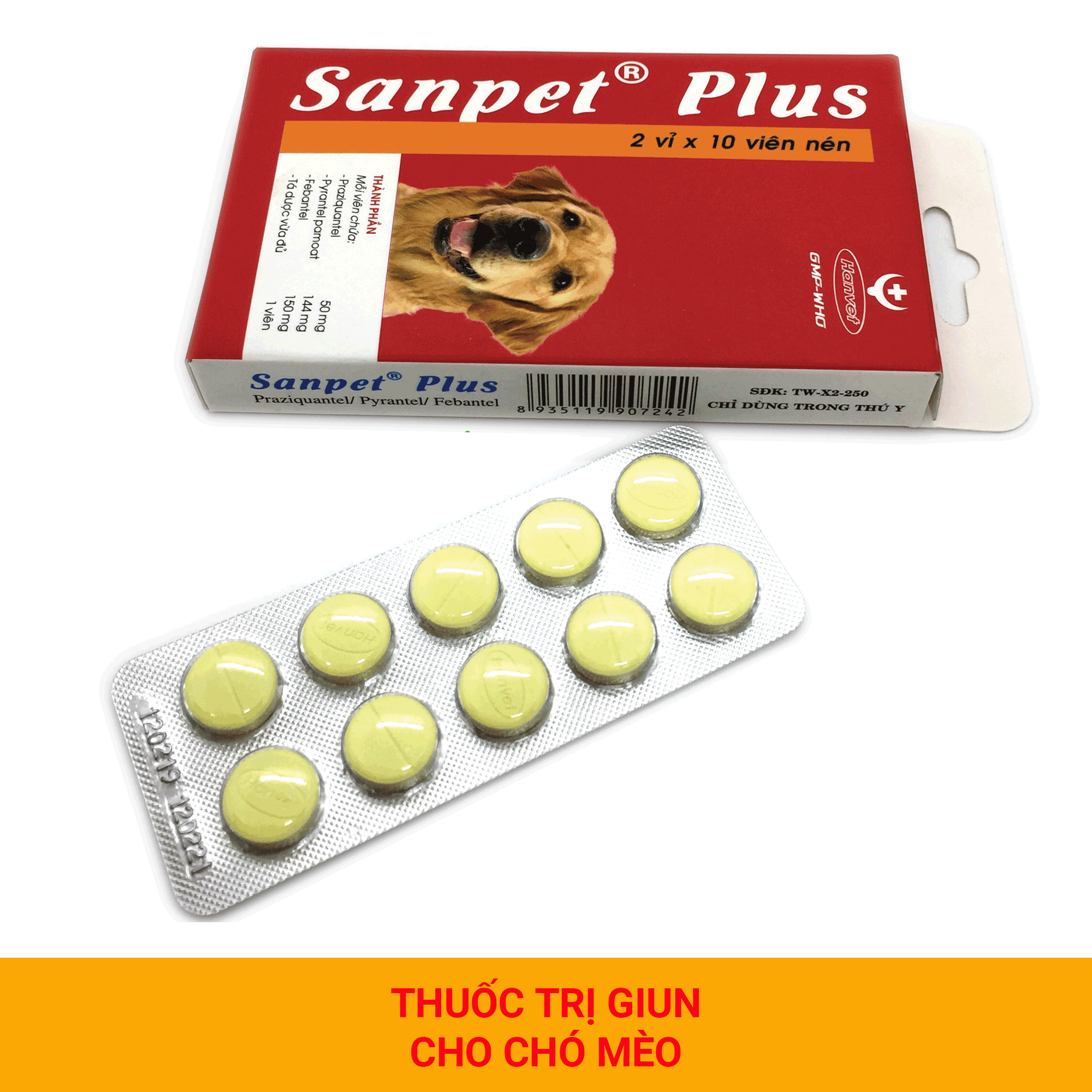 Tẩy giun sanpet plus cho chó mèo - 1 Vỉ 10 viên.