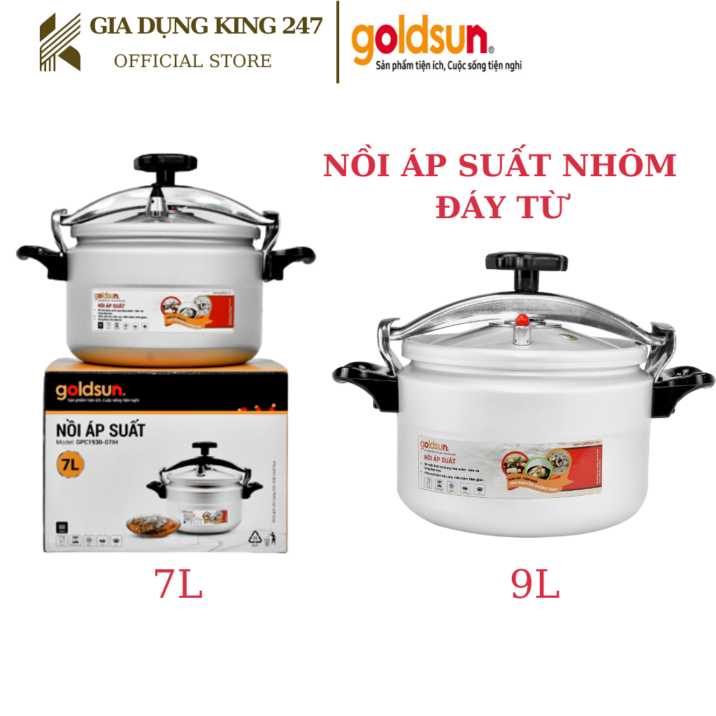 Nồi áp suất, nồi hầm, nồi áp suất nhôm đáy từ Goldsun GPC1930, dung tích 5L, 7L, 9L, dùng được trên mọi loại bếp - Bảo hành 12 tháng