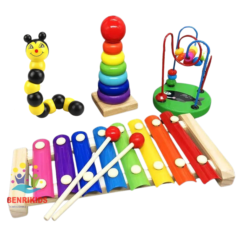 Combo Đồ Chơi Gỗ Bộ 4 Món BR04S Cho Bé Phát Triển Nhiều Kỹ Năng Cảm Thụ Âm Nhạc, Đồ Chơi Giáo Cụ Montessori, Đồ Chơi Trẻ Em An Toàn Hàng Việt Nam