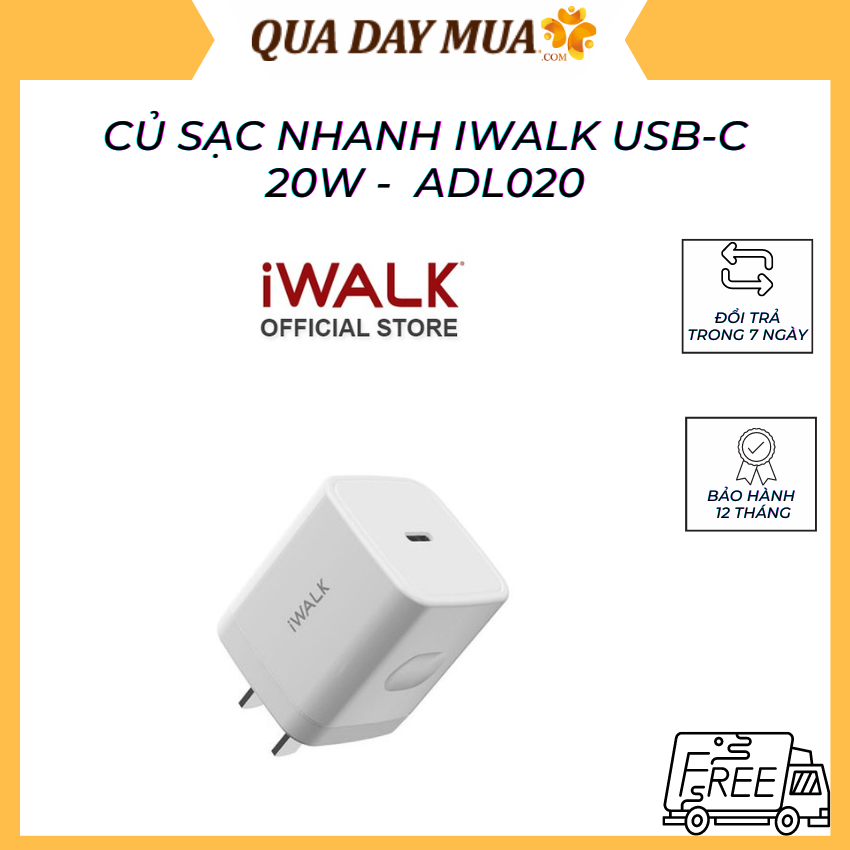 Sạc nhanh 20w iwalk usb-c power delivery - hàng chính hãng