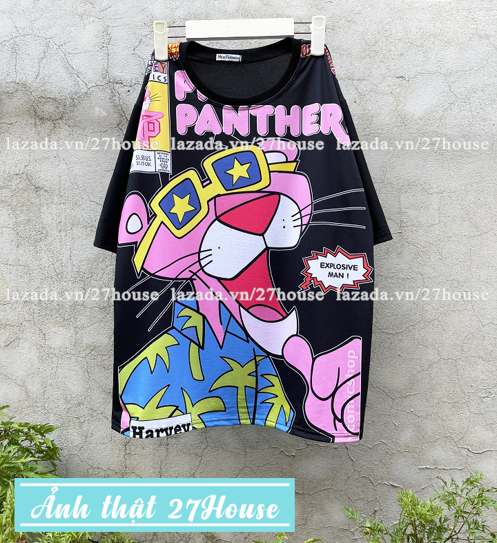 Áo thun unisex hoạt hình cute Áo phông báo hồng phom rộng tay lỡ freesize 65kg