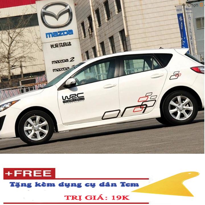Bộ Tem dán 2 bên sườn Ô tô mẫu D-53  Tặng kèm dụng cụ dán Tem - Mầu Đen Đỏ