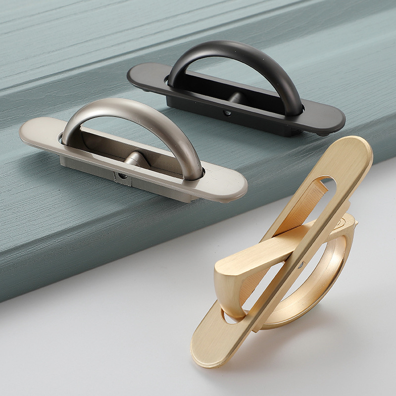 Tatami ẩn cửa xử lý ngọc trai Nickel Kẽm hợp kim lõm tuôn ra kéo Bìa sàn tủ xử lý đồ nội thất xử lý phần cứng