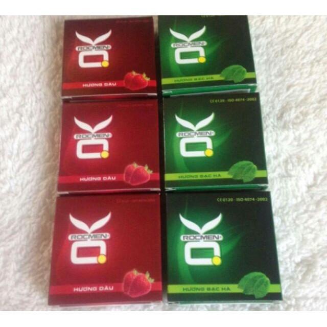 Bộ 6 hộp bao cao su OK ROCMEN Hương Dâu + Hương bạc hà (hộp 3 cái)