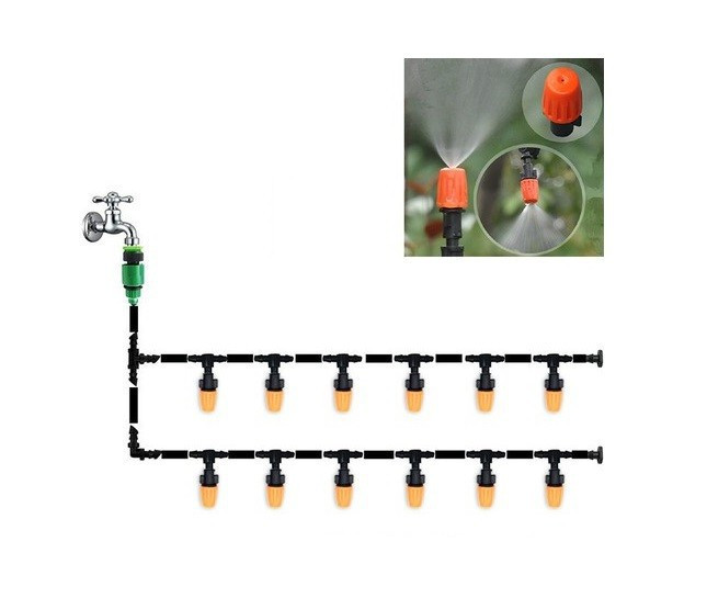 Bộ tưới phun sương 12 đầu tưới 1 hướng tưới lan, làm mát điều chỉnh được vòi đầu béc tưới màu cam